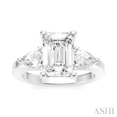 1/2 Ctw Tri-Mount Emerald Shape Center Pear and Round Cut Diamond Semi-Mount Engagement Ring in 14K White Gold